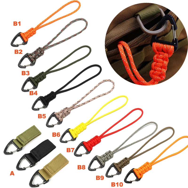 

Parachute Cord Carabiner 1PC Military Braided Nylon Lanyard With Metal Triangle Buckle High Strength Paracord Keychain Mosquetón