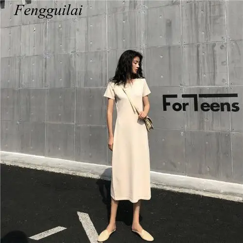 

Korean Vintage Tshirt Dresses Women 2021 Summer Fashion Harajuku Short Sleeve Casual Simple Short Sleeve Vestido