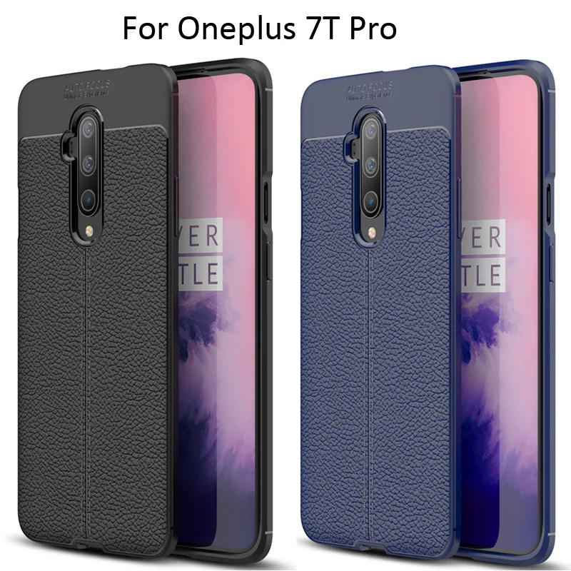 Кожаный чехол с текстурой Личи для Oneplus 7 7T Pro матовый Мягкий силиконовый из ТПУ |