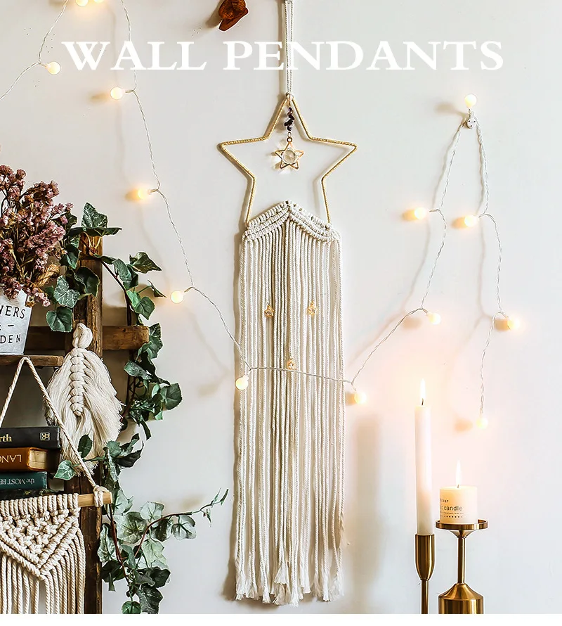 

Bohemian Star Crystal Pendant Macrame Tapestry Wall Hanging Creative Home Decoration Mini Pendant Bedroom Dormitory Room Decor
