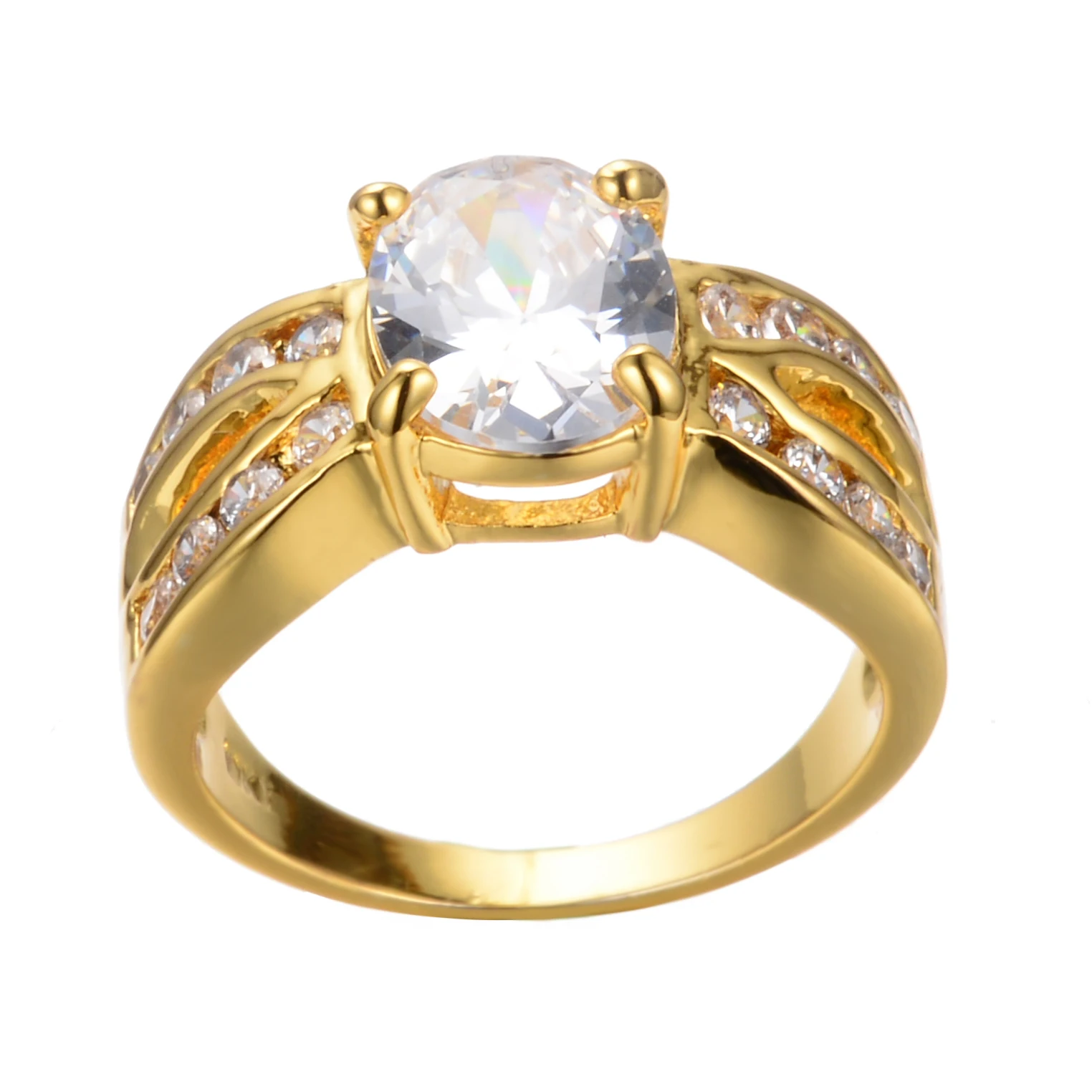 

Vintage Female White Crystal Jewelry Charm Gold Color Big Wedding Rings For Women Luxury Oval Zircon Stone Engagement Ring