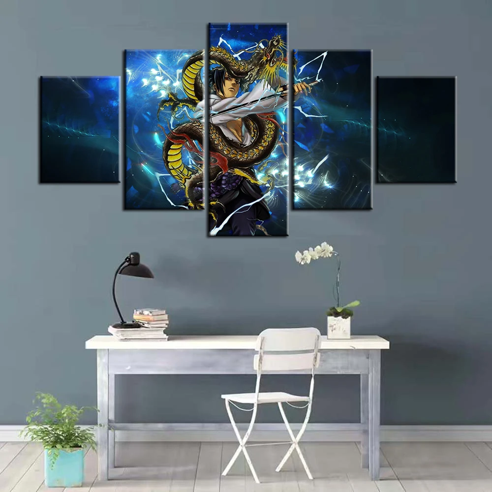 

5 шт. Аниме Холст Искусство картина маслом HD обои Sasuke and Dragon картина в стиле аниме домашний декор