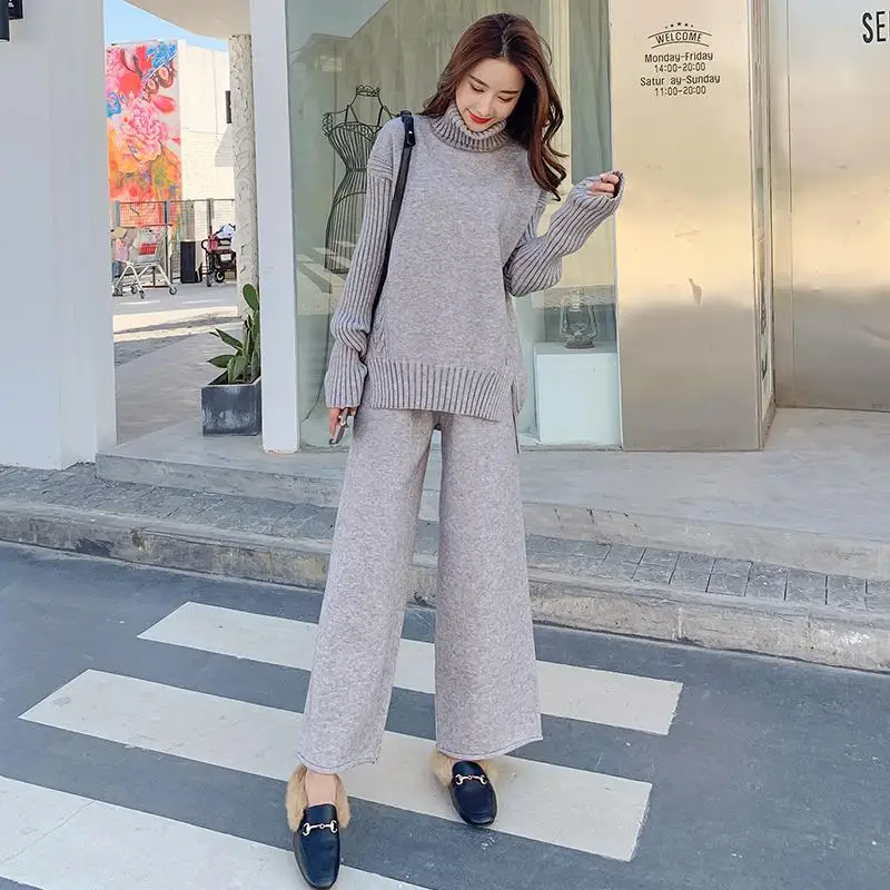 

Turtleneck Pullover 2 Piece Set Women Warm Winter 2020 Knit Sweater Two Piece Set Top And Pants Tracksuit Women Korean