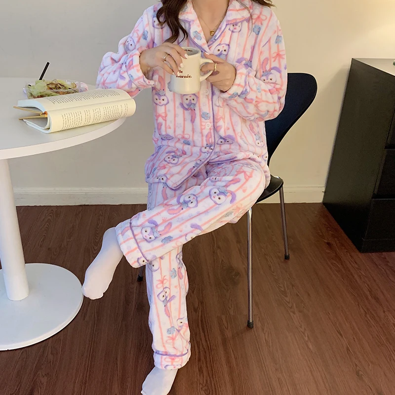 

Kawaii помпон Purin Melody Kuromi Cinnamoroll мягкий плюшевый мультфильм Sanrio Девочка Кролик теплый Коралл Домашняя одежда фланелевая зимняя Пижама