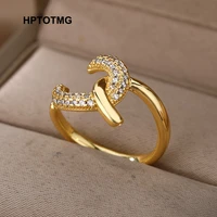aesthetic zircon french twisted open rings for women men metal punk adjustable wed rings 2021 trend ring jewelry bague femme