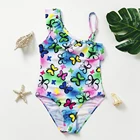 Детский слитный купальник для девочек, с принтом бабочек, От 3 до 10 лет