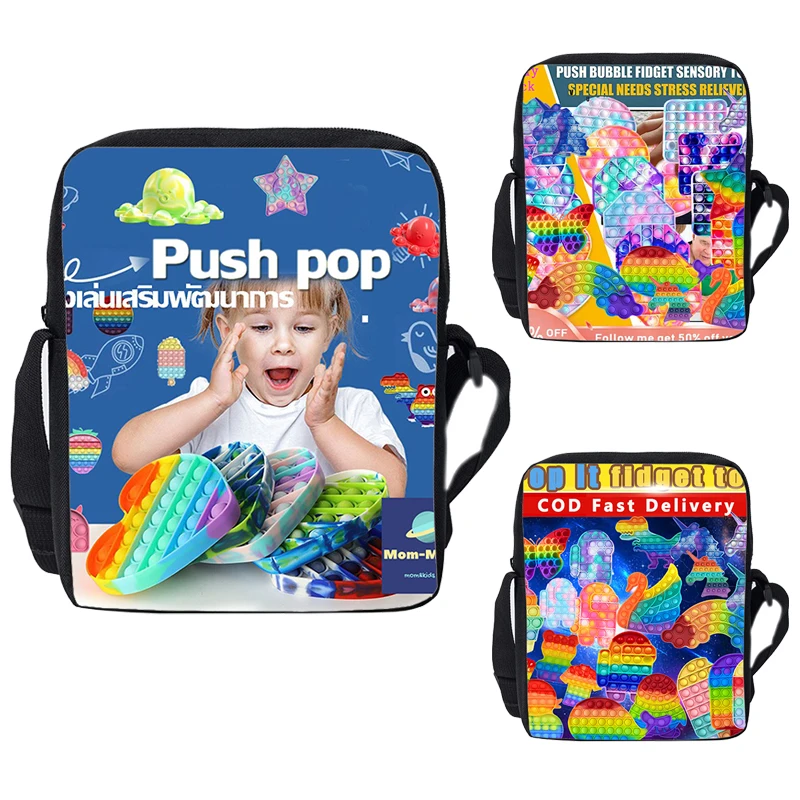 

3D Print Anime Pop Fidget Shoulder Bag Satchels Handbags Children Zipper Crossbody Bags for Teenagers Kids Boys Girls Book Bags