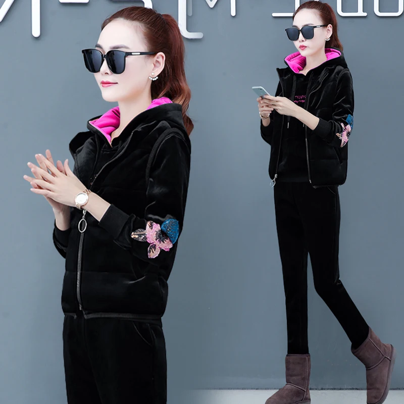 

Pleuche fleece suit the new winter fashion loose western style leisure add hair thickening three-piece tide