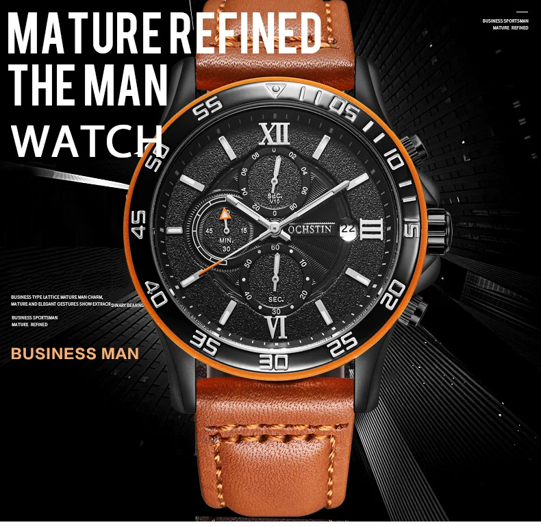 reloj hombre OCHSTIN Rose Gold Luxury watch Automatic Calendar business men watch in Casual sport leather band quartz watch men