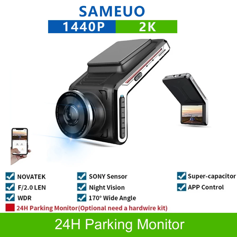 

Sameuo U2000 car dvr front and rear 2k dual Lens dash cam FHD1080p wifi smart dash camera Auto Night Vision 24H Parking Monitor