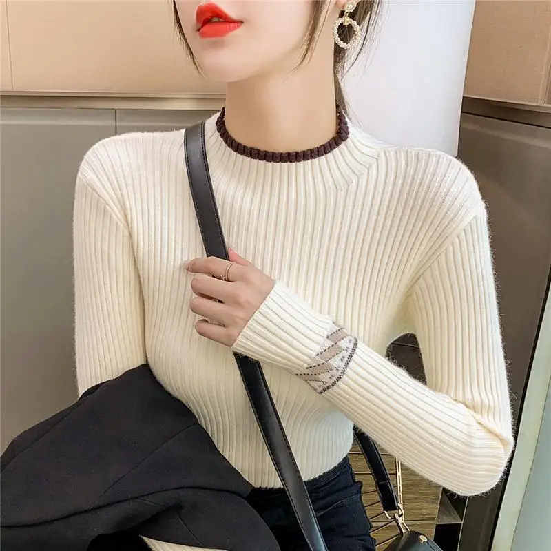 Женский свитер с полувысоким воротником Удлиненная рубашка Осень-зима 2021 новый