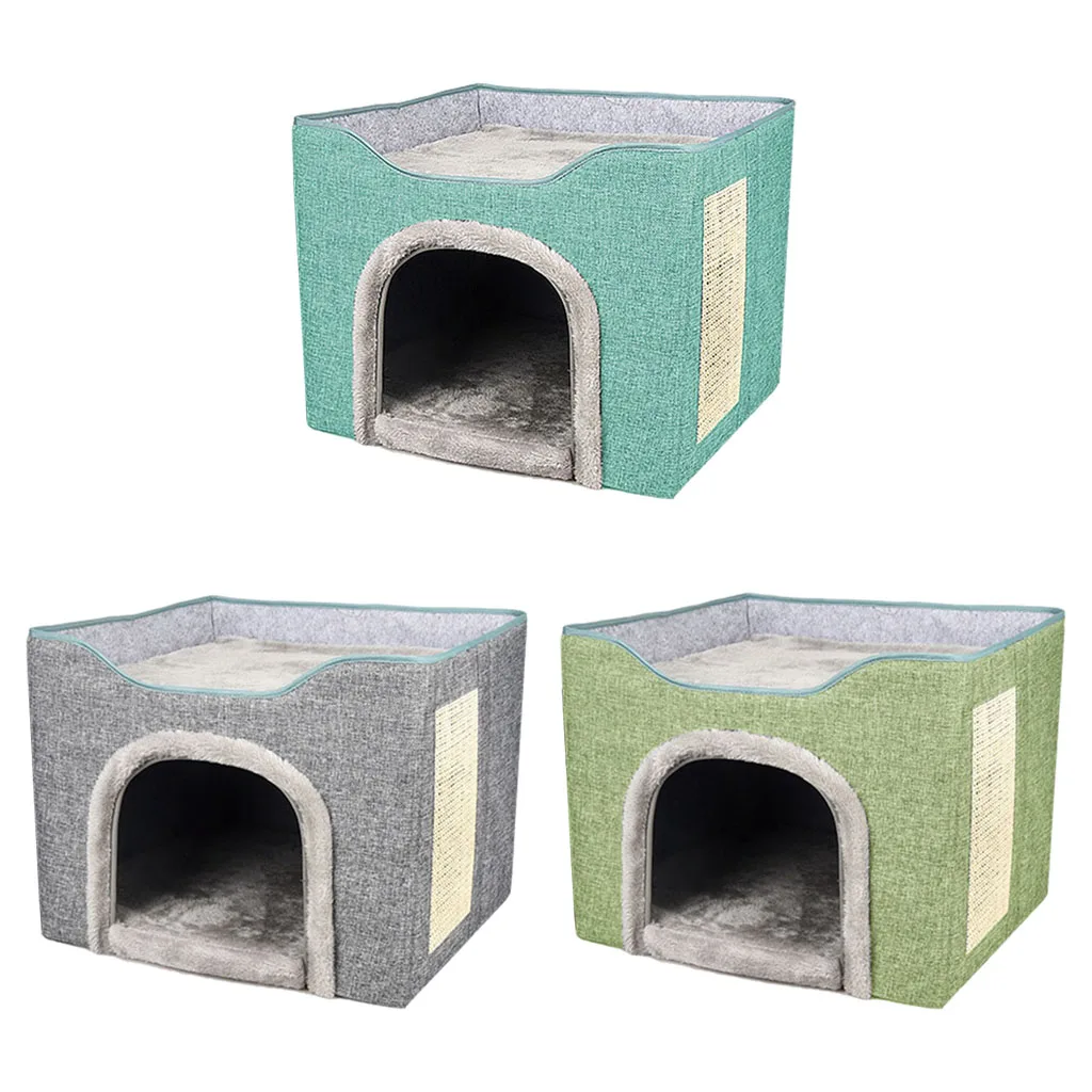 

Cat House with Bed, Cat , Foldable Cat Hiding Places for Indoor Cats with Cat Scratch Board, Non-Slip Indoor Cat Bed for Kitty