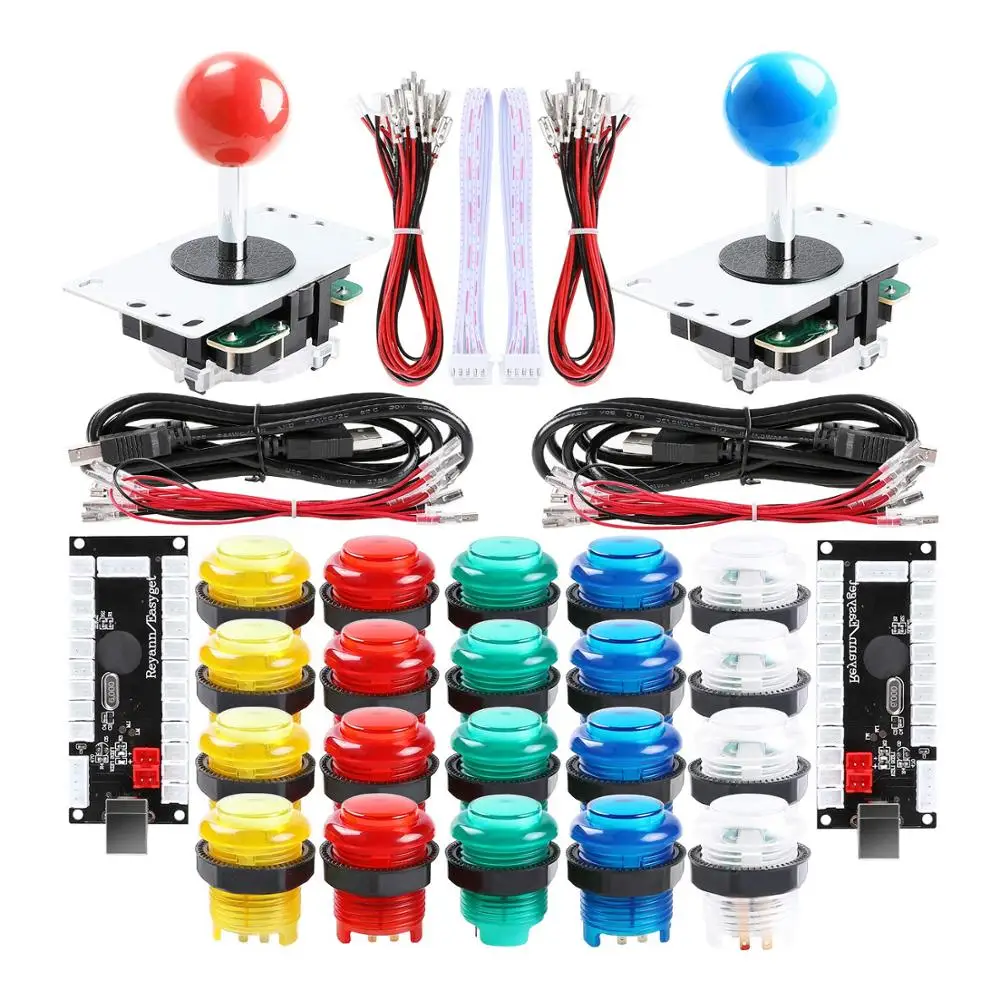 

2 Player led Arcade Buttons and joysticks DIY kit 2X joysticks + 20xArcade Buttons Game Controller kit for MAME and Raspberry Pi