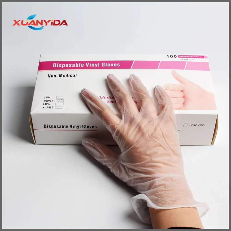 

Xuanyida Universal Transparent 100pcs Disposable Gloves PVC Plastic Dishwashing BBQ Cooking Kitchen Gloves Bathroom Household Cl