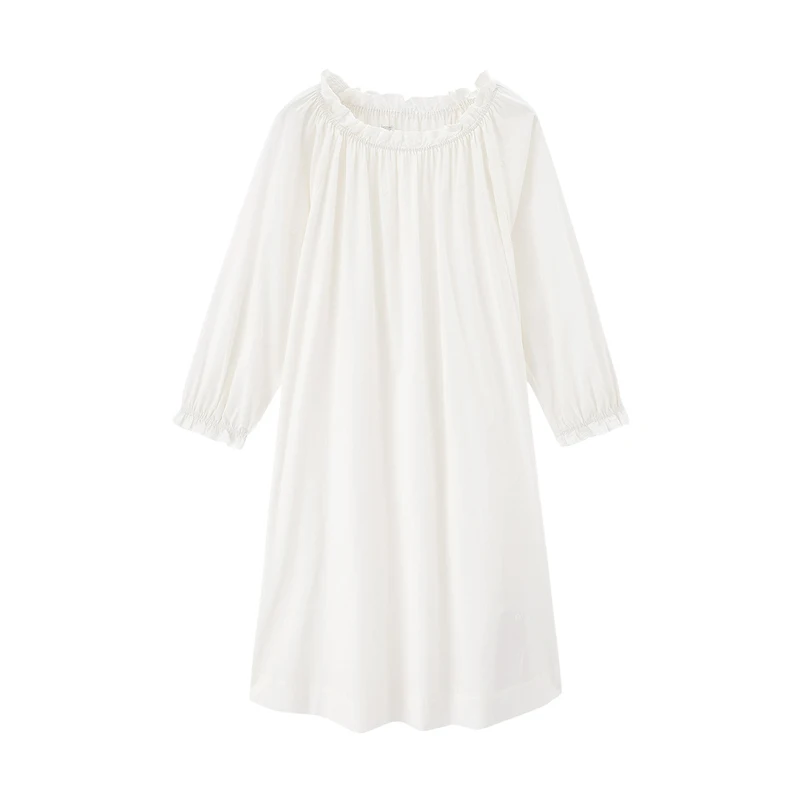 

INMAN Spring Autumn Pajamas Home Wear Cotton Long Sleeve Loose Round Collar White Nightdress Outing Lovely Girl Women'
