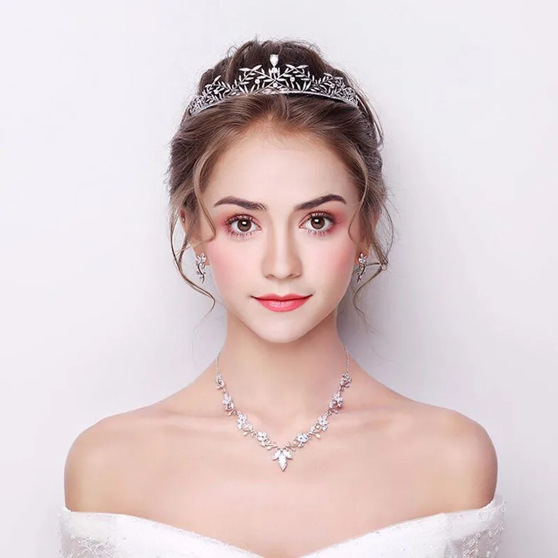 SLBRIDAL Винтаж Серебряный Цвет Кубический Циркон Свадебная Тиара CZ Королева