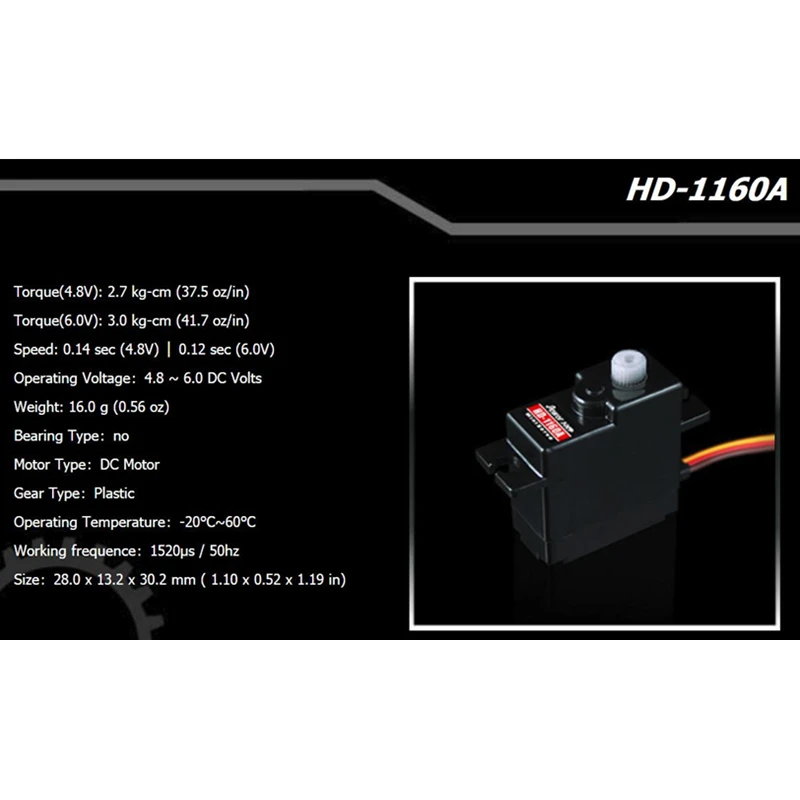 Мощность HD HD-1160A Аналоговый сервопривод Мини высокий крутящий момент 16 г/3 кг. См