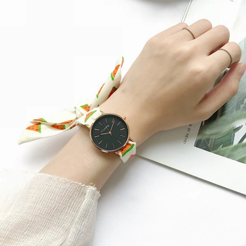 

Fashion new watermelon strap watch stall hot style Geneva ladies casual silk scarf quartz watch