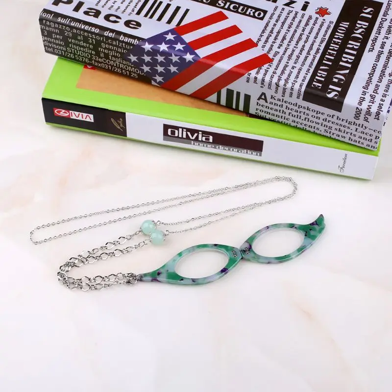 

Camouflage Folding Reading Glasses Necklace Pendant Handheld Reader Magnifier Holder Long Chain 32CF