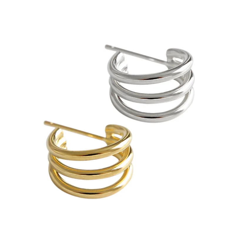 

CH-1250 Korean S925 Sterling Silver Stud Earrings INS Simple Multilayer Line Circle Female Stud Earrings