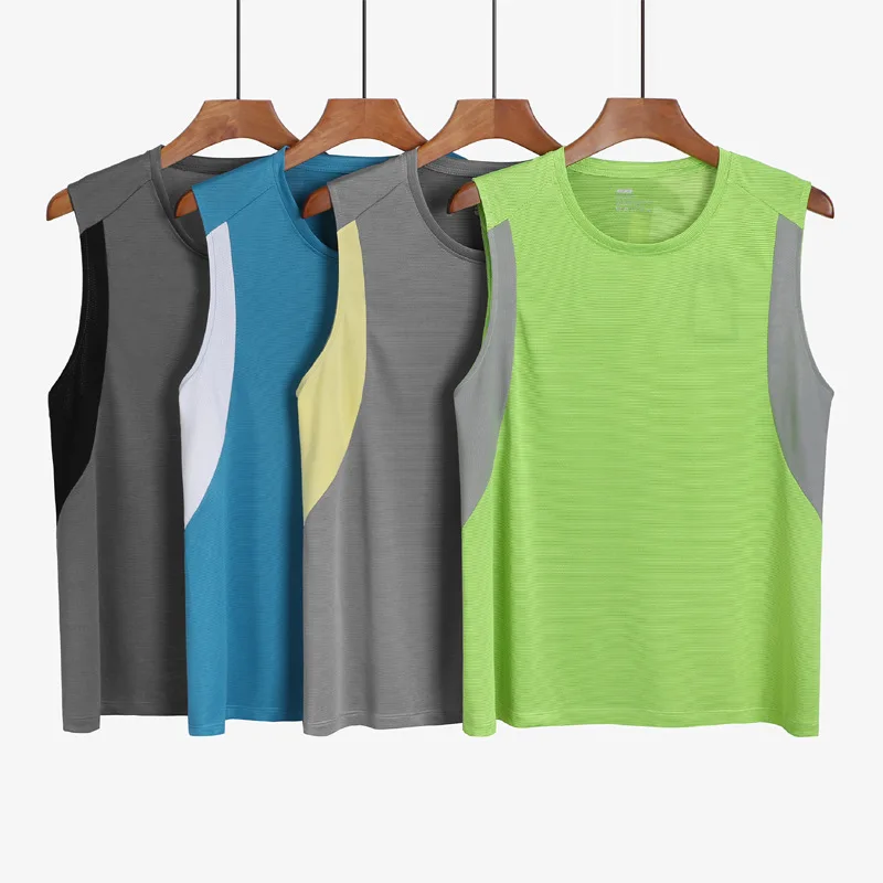 

2021 New Fashion Men Running Vest Polyester Workout T-shirt Quick Dry Sports Tank Tops Men Solid Loose Tees Bodybuilding Vest