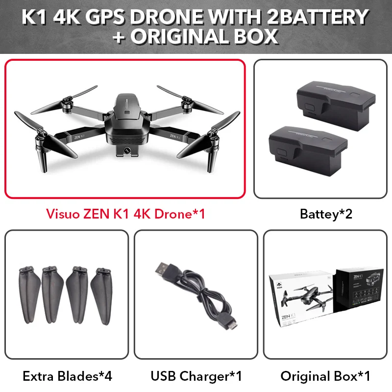 2 batteries VISUO ZEN K1 5G wifi FPV gps 4K 720P HD Двойная камера 90 градусов широкоугольный складной Радиоуправляемый Дрон Квадрокоптер VS XS809HW SG106 H37 M69 - Цвет: 2 batteries