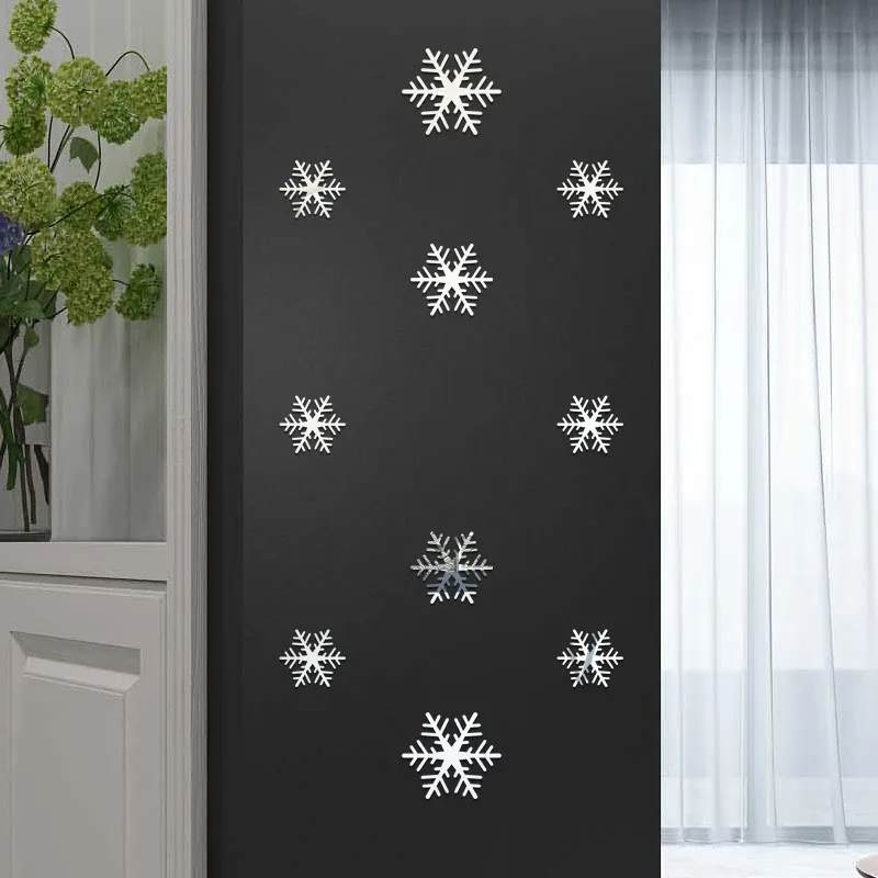 Золотые/серебряные снежинки Рождественские зеркальные наклейки на стену для