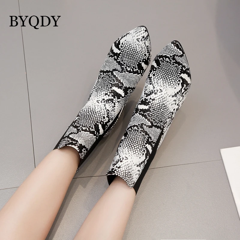 BYQDY Chunky Heel Women Ankle Boots Sexy Pointed Toe Shoes Woman Party High Runway Chelsea Boot Animal Print Large Size 42 | Обувь