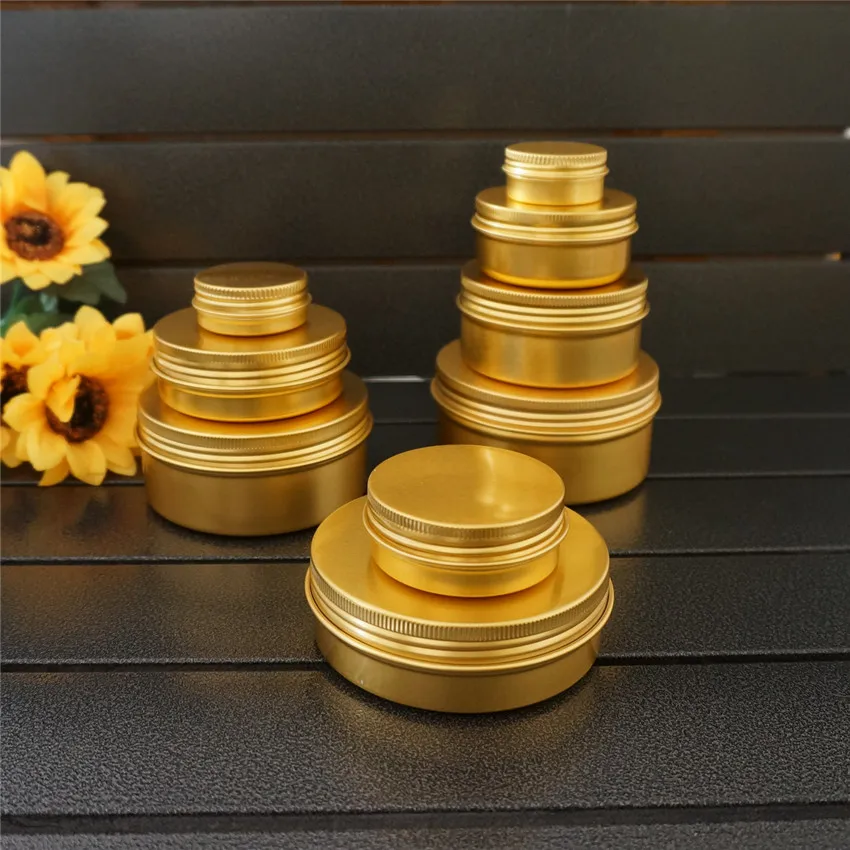 

10/15/30/50/60/80/100/150/200g gold empty round aluminum box metal tin cans cosmetic cream DIY refillable jar tea Aluminum Pot