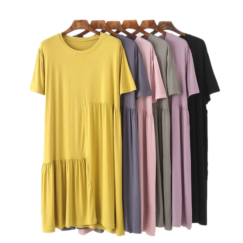 

Свободное летнее платье для женщин, ночная сорочка из модала с круглым вырезом и коротким рукавом, модное платье-макси, пижама, женский хала...