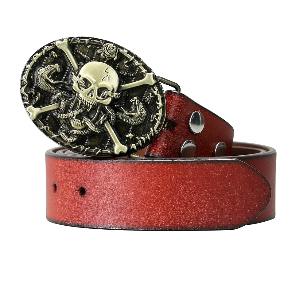 Western cowboy zinc alloy ghost head series belt buckle leather belt with jeans belt gift item