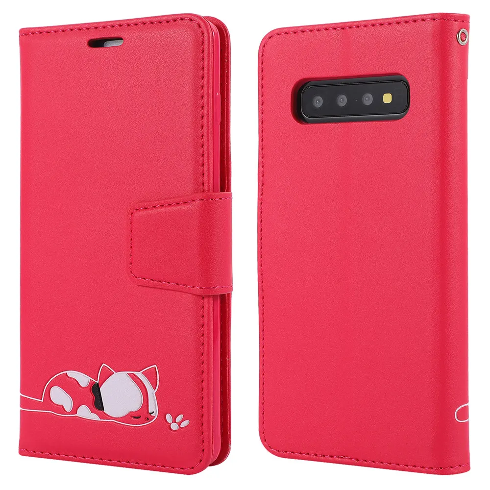 Роскошная Кожаная Обложка для книги чехол для samsung Galaxy S10e S10 S9 J4 J6 Note 10 Plus Sleepy Cat флип-чехол с слотами для карт