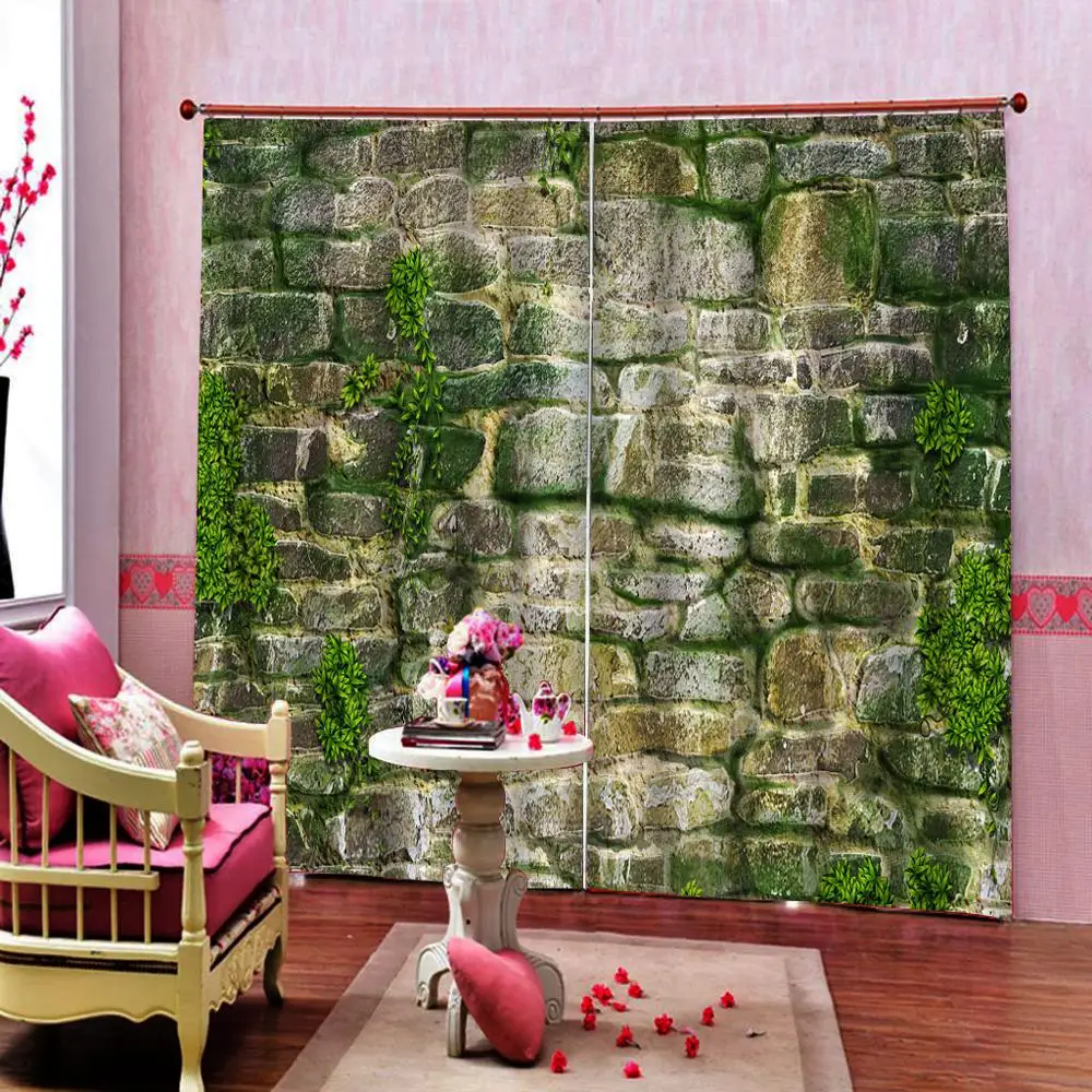 Светонепроницаемые шторы с зеленой травой 3D-принтом полиэстер фотодрапировка
