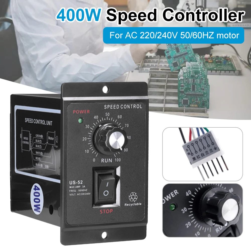 

1Pc 400W AC Motor Speed Controller With Switch & Knob 6 Pins Forward 220V, 50HZ Backward Mini Motor Speed Regulator Dimmer