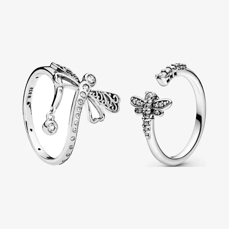 

Authentic 925 Sterling Silver Glittering Dragonfly Opening Ring Is Suitable For Women's Engagement Jewelry Anniversary