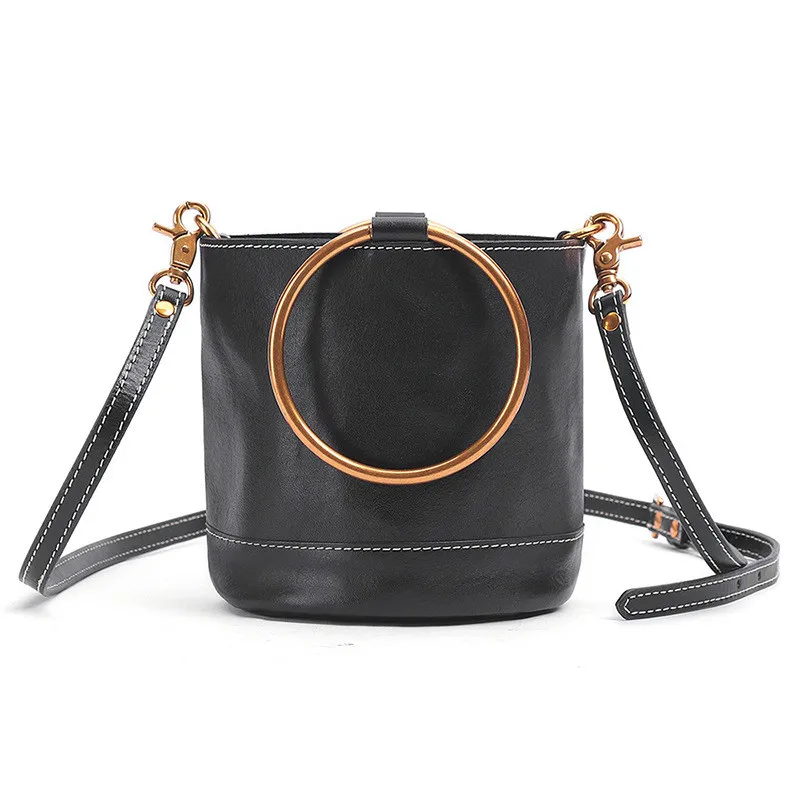 

Genuine Leather Shoulder Bag Women Fashion Large Capacity Bucket Bag Temperament Personality Retro Handbag New Mobile Phone Bags