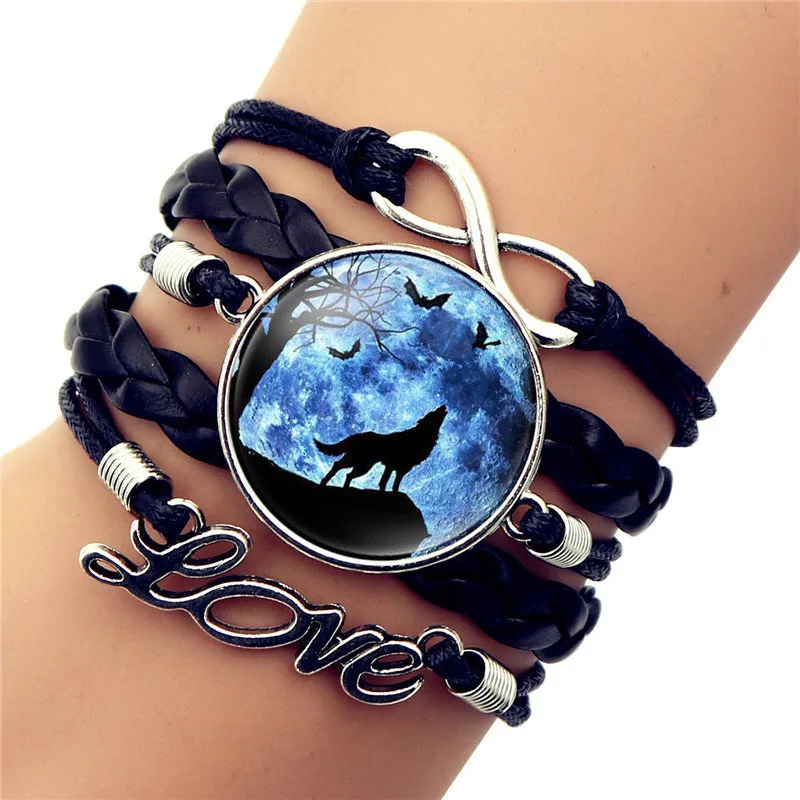 Модный Готический браслет черного цвета с изображением Волка Луны стеклянного