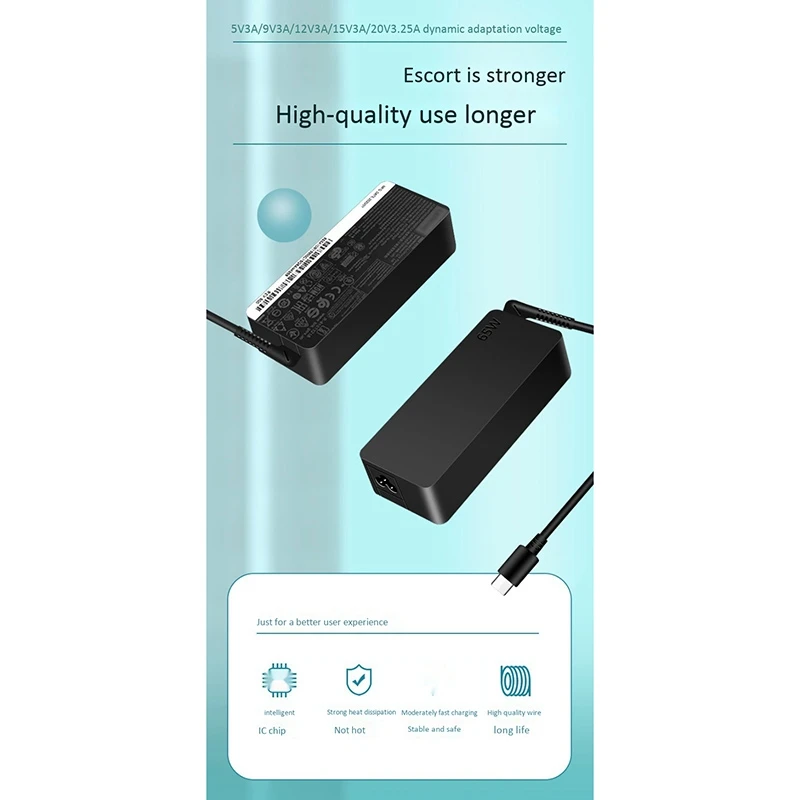 

65W 20V/3.25A Power Adapter Type-C 1.8M Laptop Charger for Lenovo THINKPAD E480 E485 E580 E585 S2 YOGA 2018/19 (US Plug)
