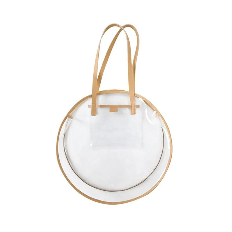 

8PCS/LOT Transparent Plastic Handbags Girls Summer Beach Round Clear Bag Large Women Shoulder Bag Waterproof Shopping Bags