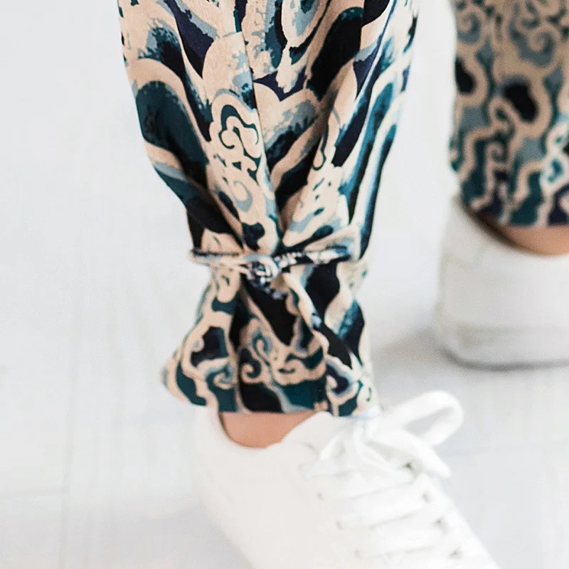 Брюки с принтом брюки кимоно для мужчин японский стиль повседневные тонкие