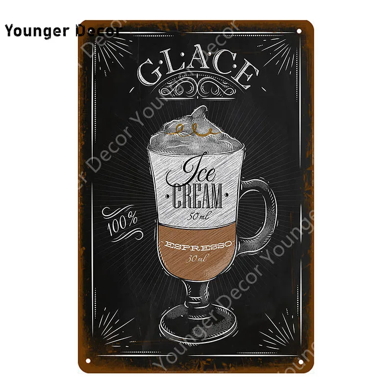 Кофе постер холодный чай металлические знаки мокко эспрессо Glace латте молоко