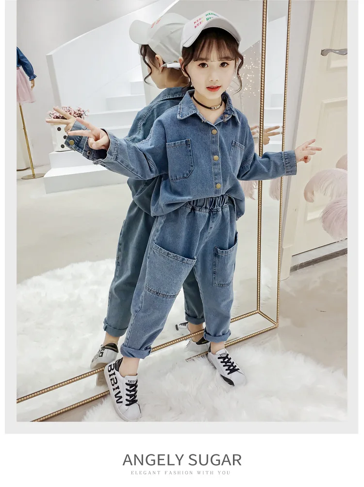 Модный костюм для девочек новинка весны и осени 2019 корейский Повседневный из