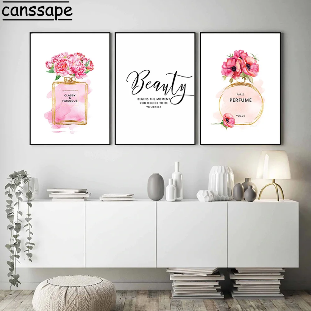 Модная парфюмерная Настенная картина розовые цветы холст плакат модные