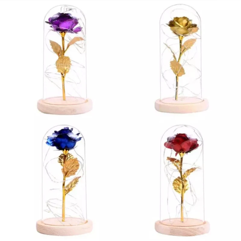 Светодиодный ночсветильник в виде цветка из золотой фольги стеклянный купол с