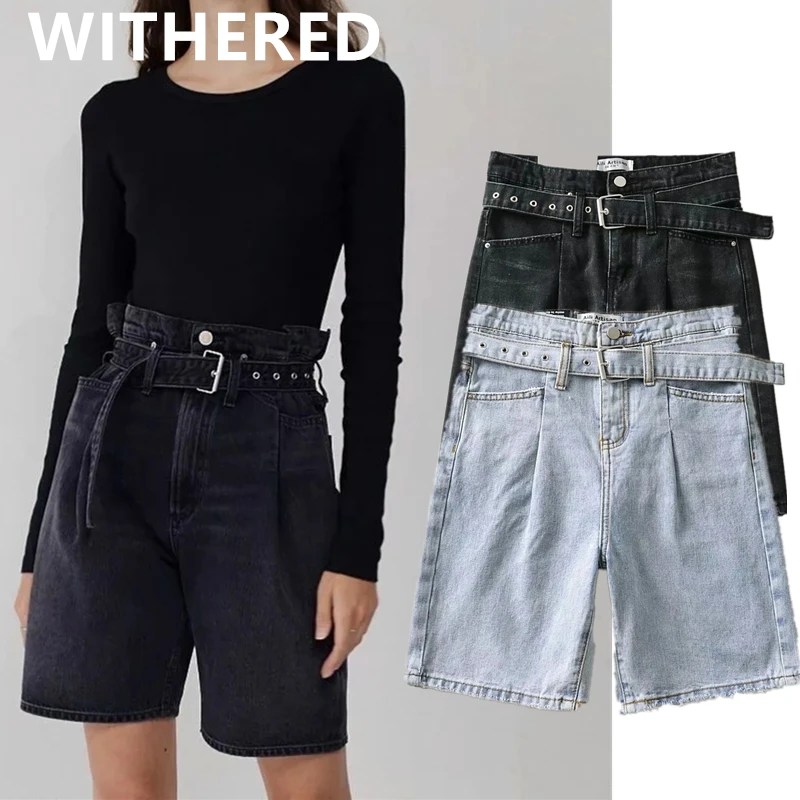 

Jenny&Dave plus size bermuda short denim shorts women ins fashion blogger vintage high waist sashes harem mom short feminino