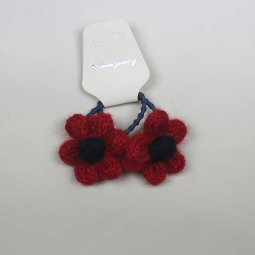 Red Flower 2 шт./партия, зимний детский вязаный цветок, пушистые круглые помпоны для волос, помпон для волос, резинки для волос, конский хвост, держатель HB038 - Цвет: Red Flower