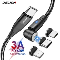 uslion 3 in 1 60w pd fast phone charger cable usb c to type c micro magnetic cable for iphone 12 pro max iphone 13 mini xiaomi