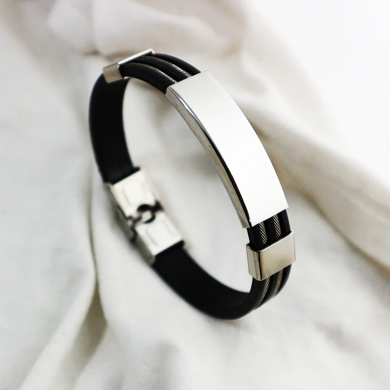 Трендовые спортивные силиконовые мужские браслеты-шармы серебристого цвета из