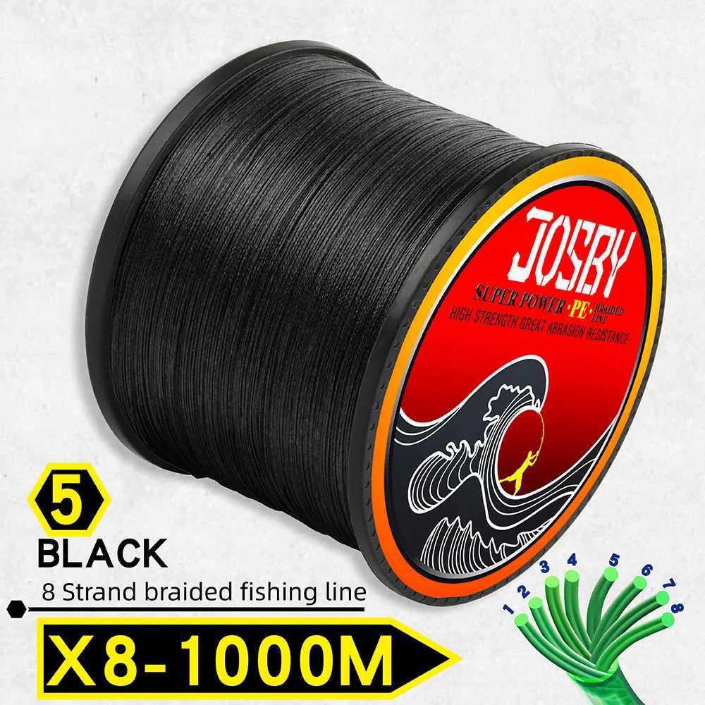 X8-Black1000m JOSBY плетеная леска 1000 м мультифиламентная PE 4 нити рыболовный шнур 10LB-85LB сильная Японская Технология оранжевый 9 цветов - Цвет: X8-Black1000m
