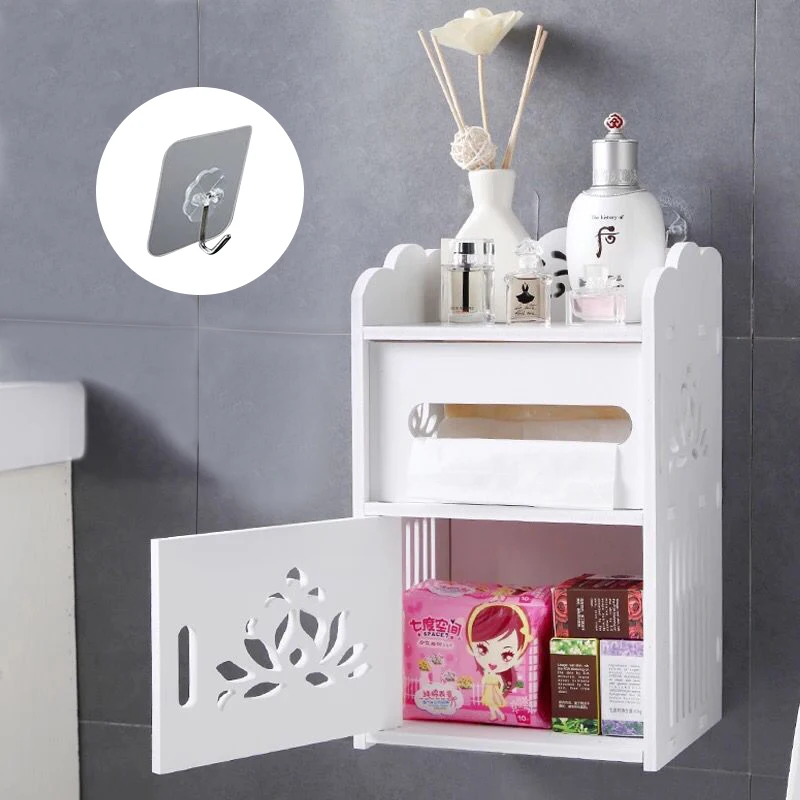 Wall Mounted PVC Waterproof Toilet Cabinet Bathroom Storage Rack Tissue Box Kitchen Organizer Makeup | Дом и сад